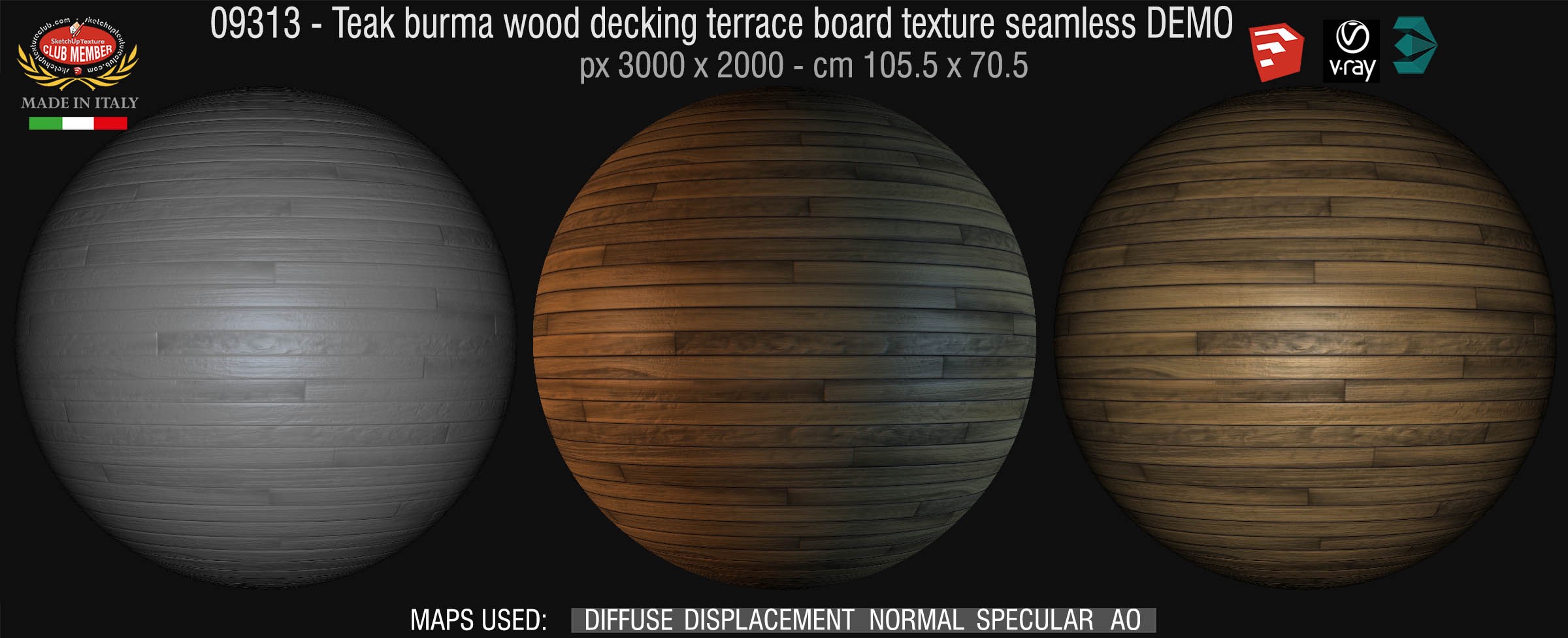 09313 HR Teak burma wood decking terrace board texture seamless + maps DEMO