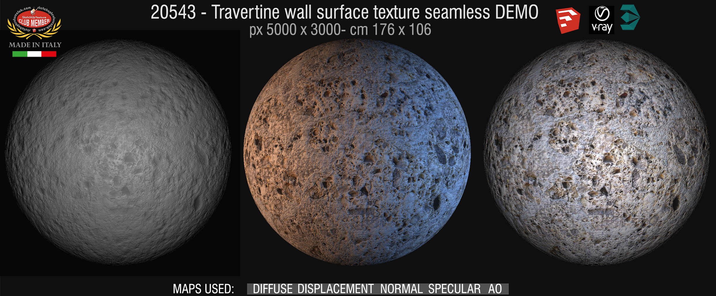 20543 Travertine wall surface texture + maps DEMO