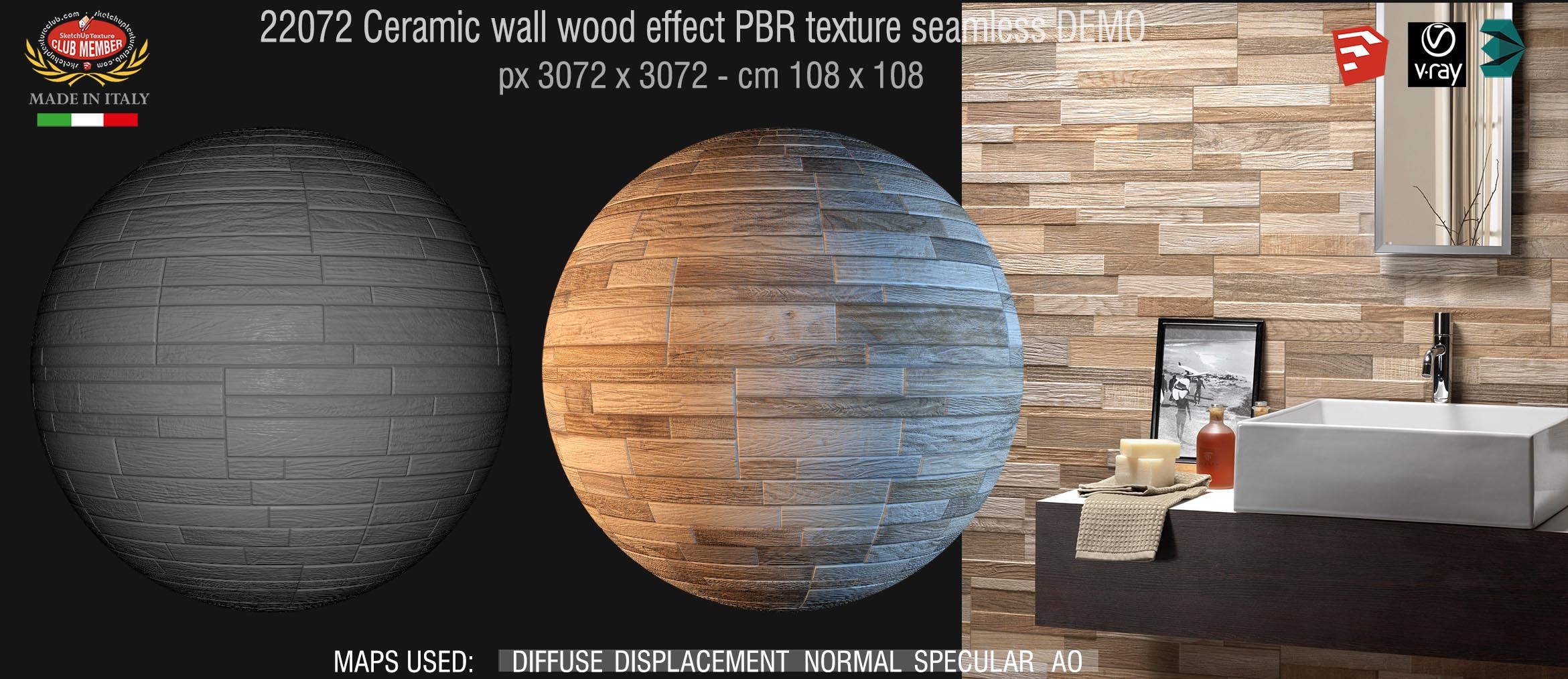 22072 Ceramic wall wood effect PBR texture seamless DEMO