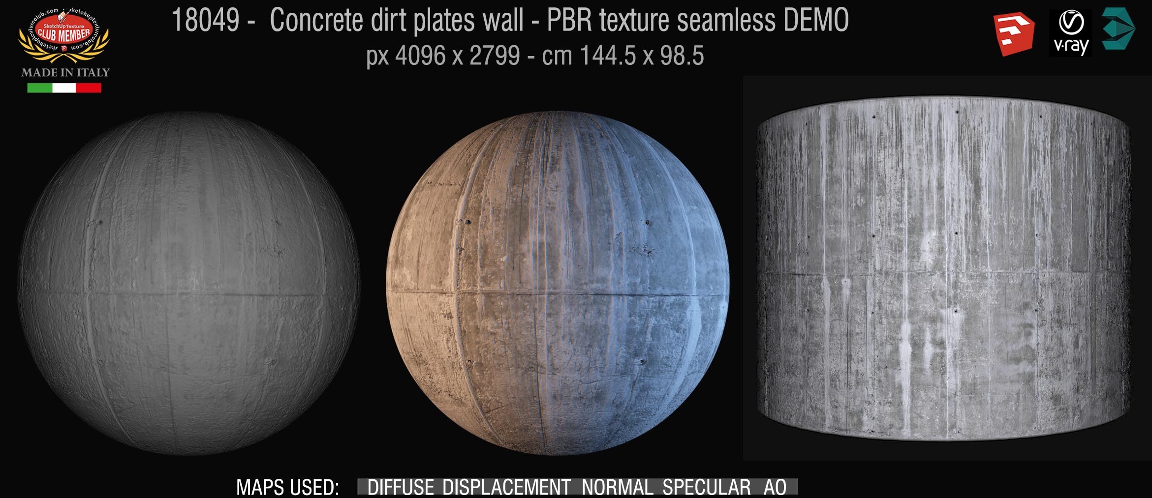 18049  Concrete dirt plates wall PBR texture seamless DEMO