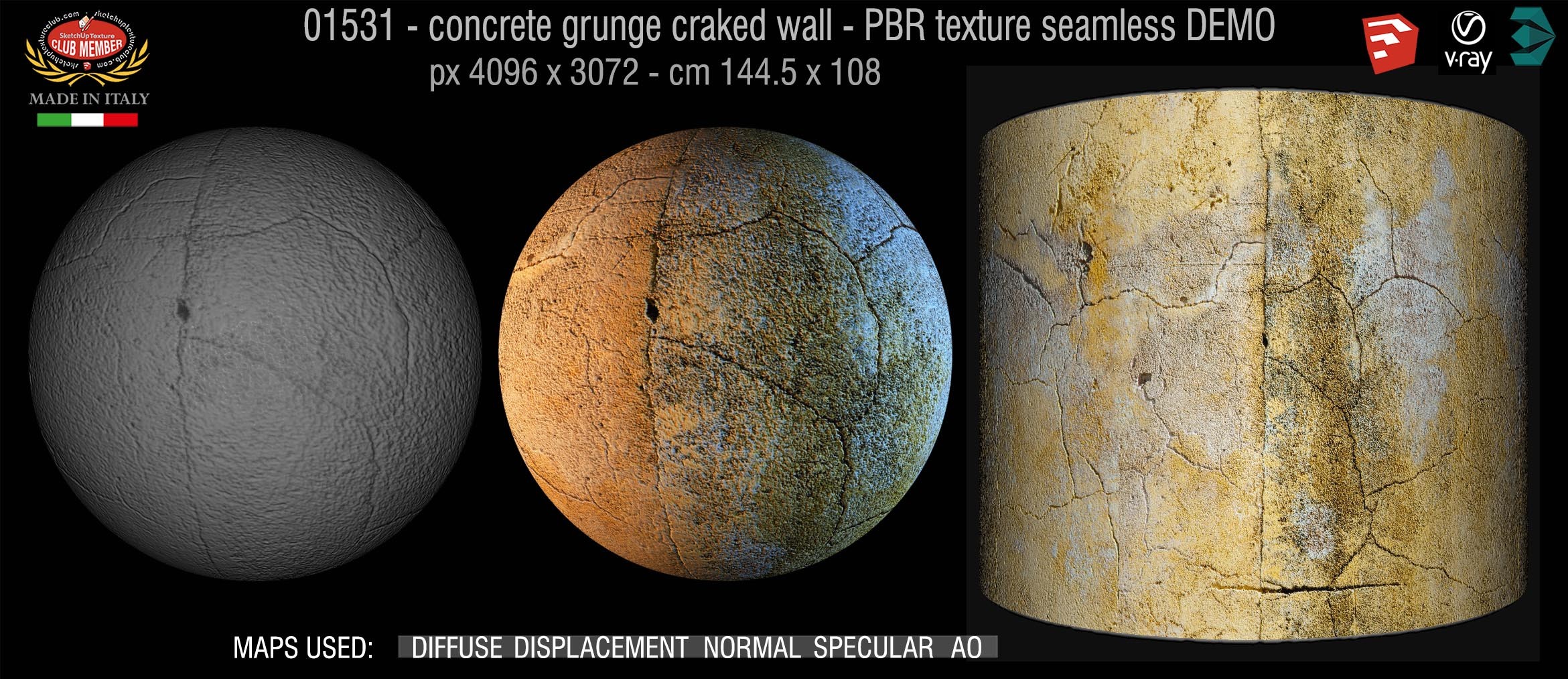 01531 concrete grunge craked wall PBR texture seamless DEMO