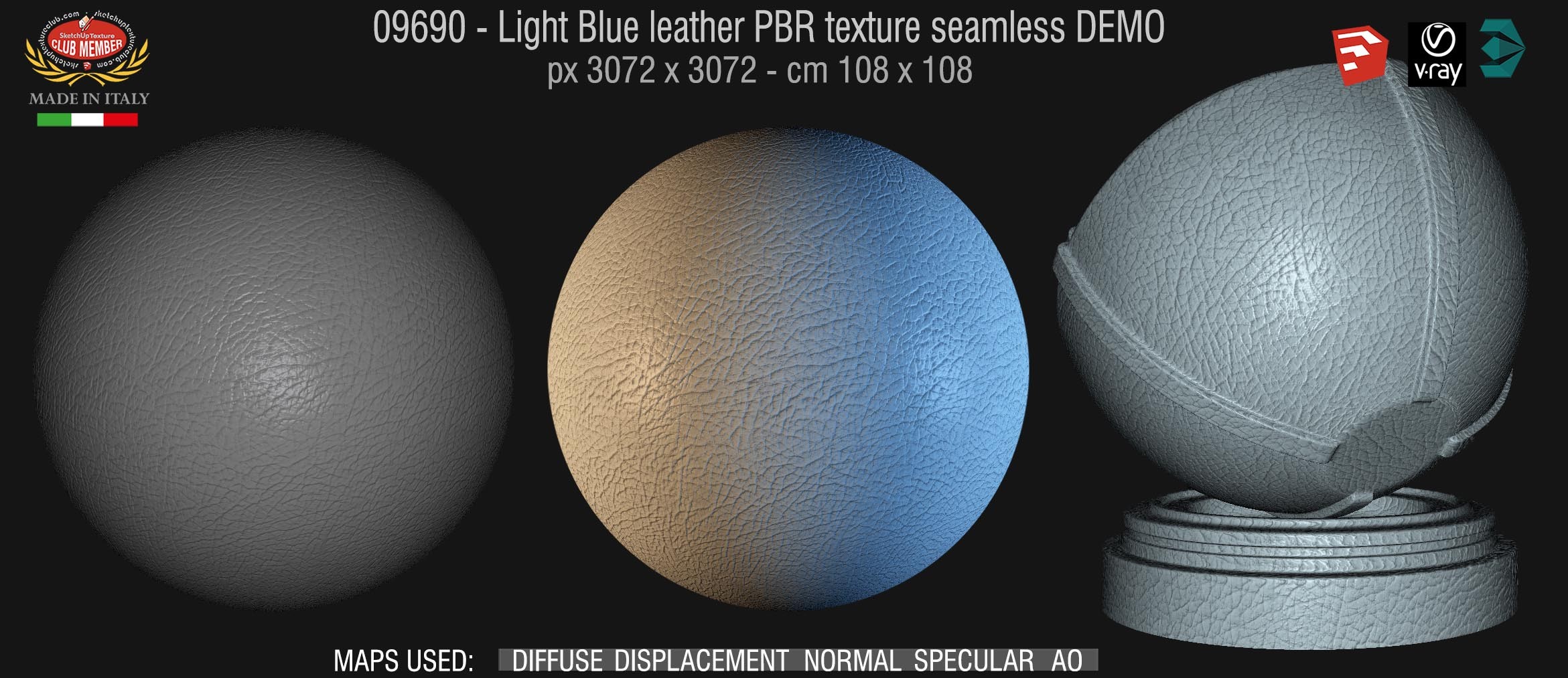 09690 Light Blue leather PBR texture seamless DEMO