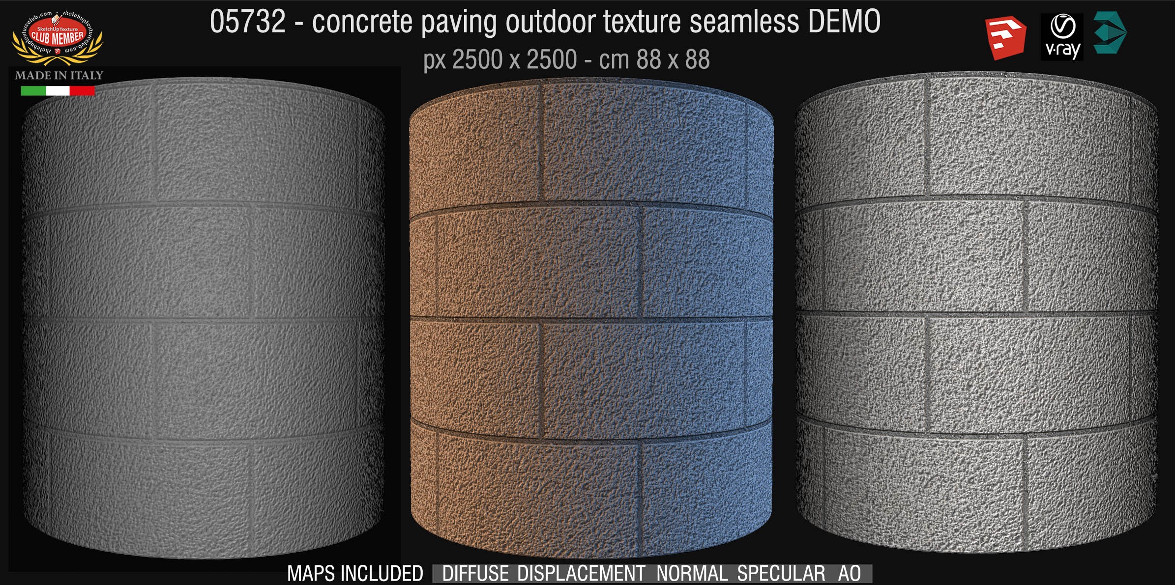 05732 HR Paving outdoor concrete regular block texture + maps DEMO