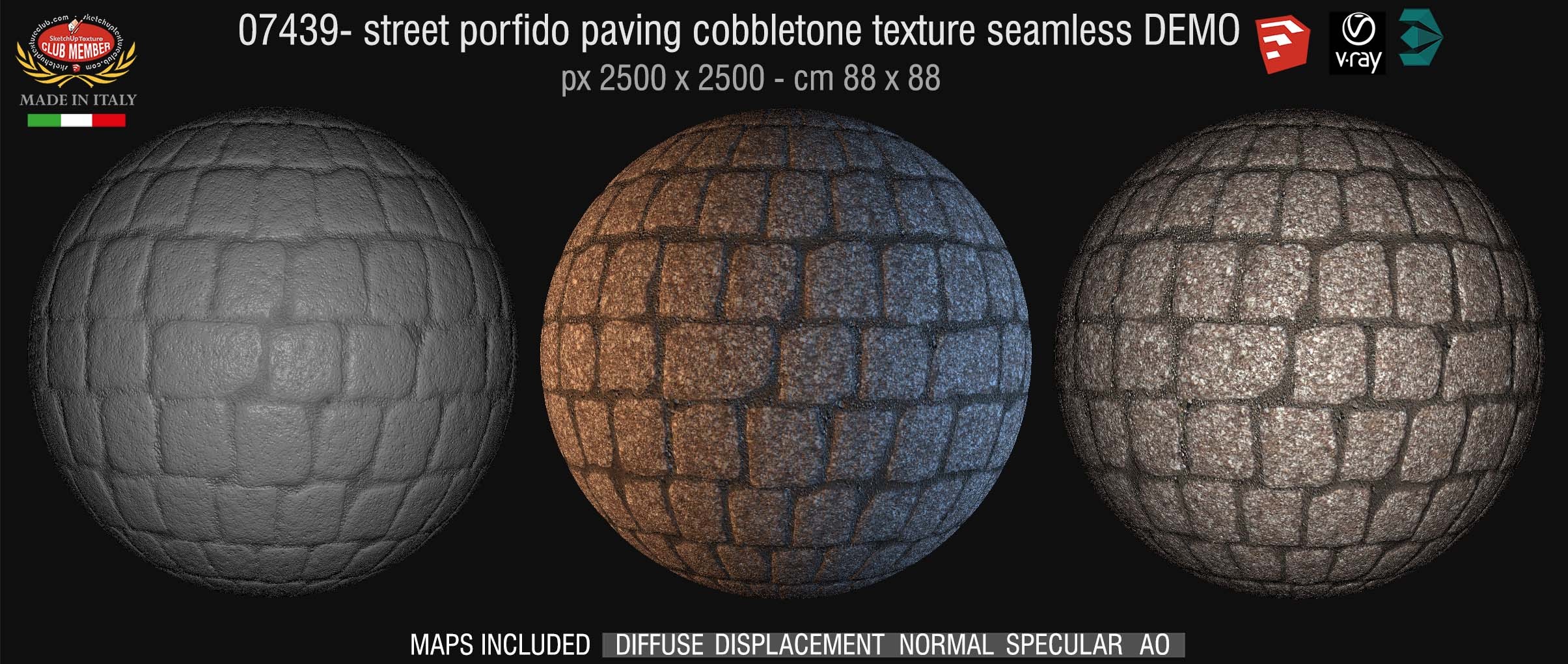 07439 HR Street porfido paving cobblestone texture + maps DEMO