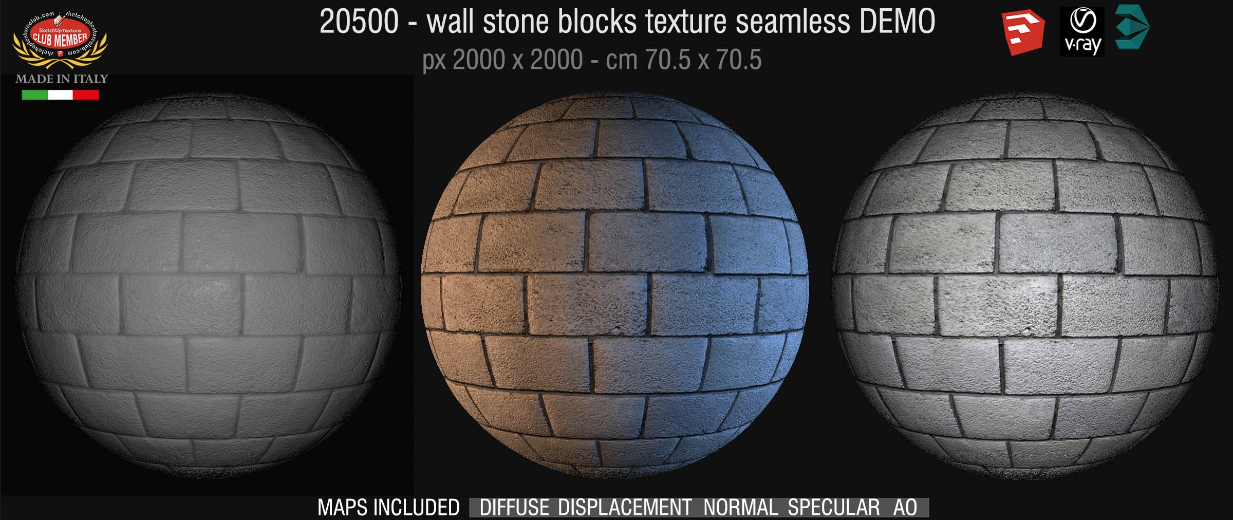 20500 HR Wall stone blocks texture + maps DEMO