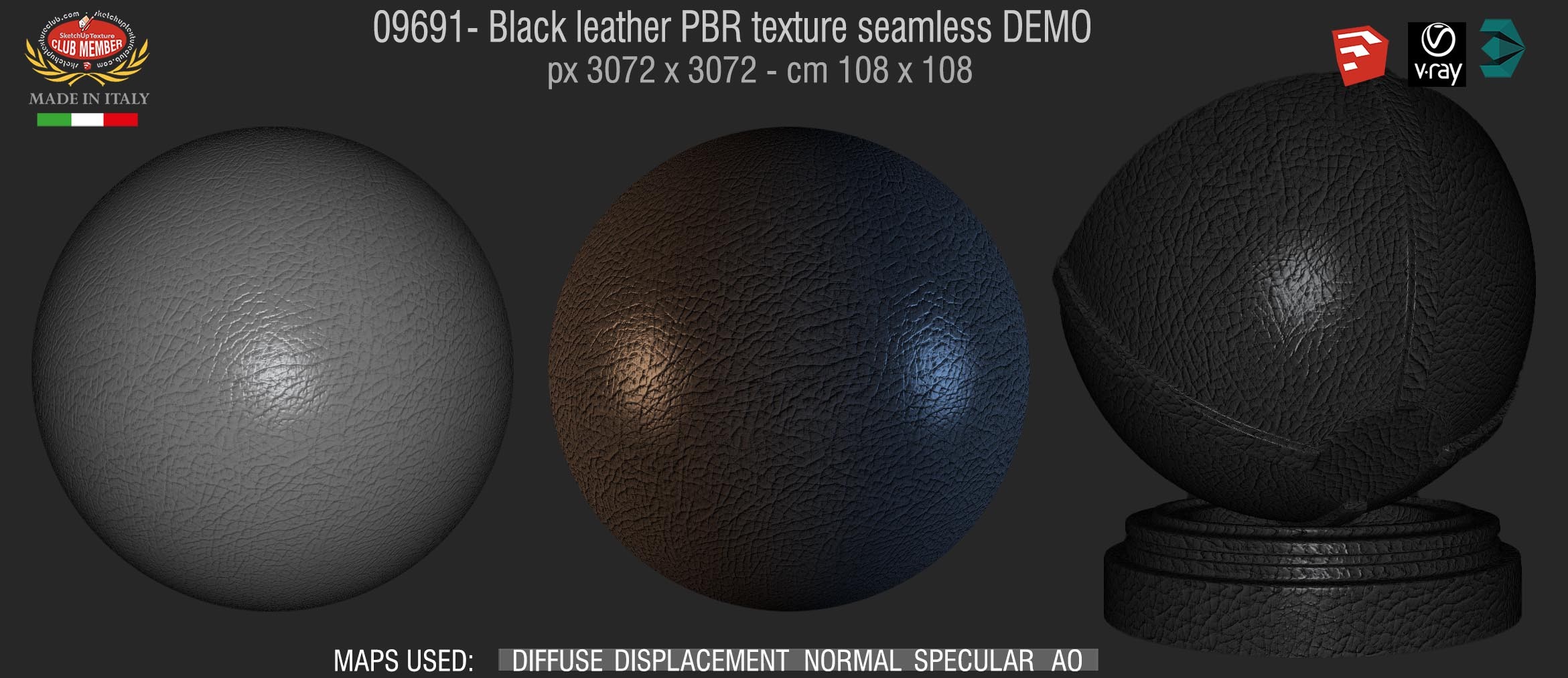 0961 Black leather PBR texture seamless DEMO