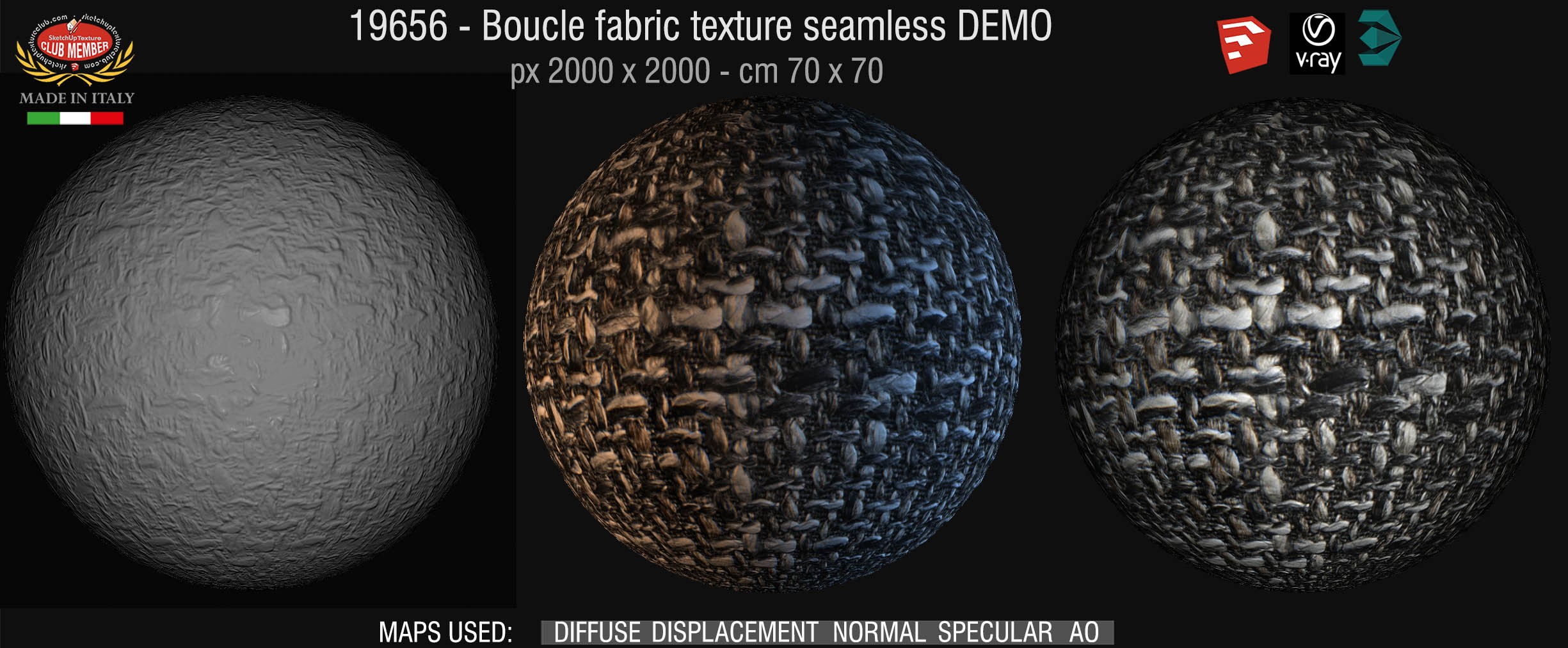 19656 Boucle fabric texture seamless + maps DEMO