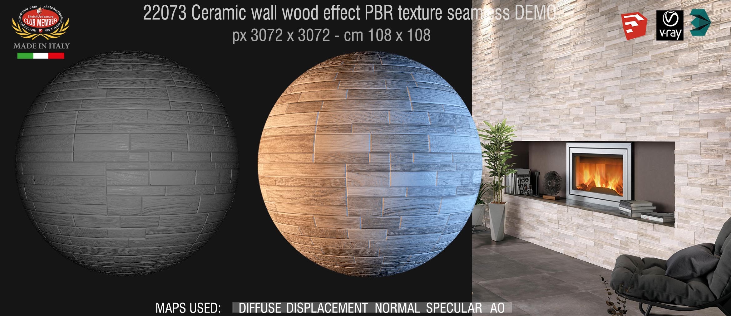 22073 Ceramic wall wood effect PBR texture seamless DEMO