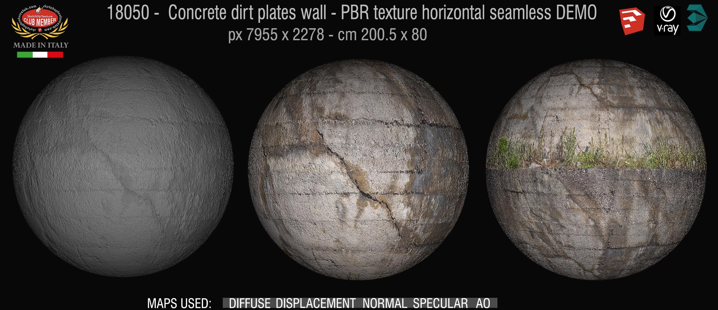 18050 Concrete dirt plates wall PBR texture horizontal seamless DEMO