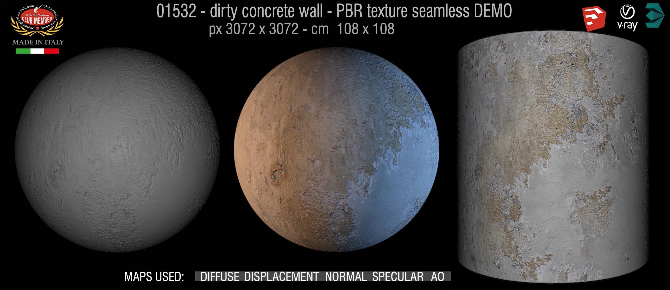 01532 Concrete bare dirty wall PBR texture seamless DEMO