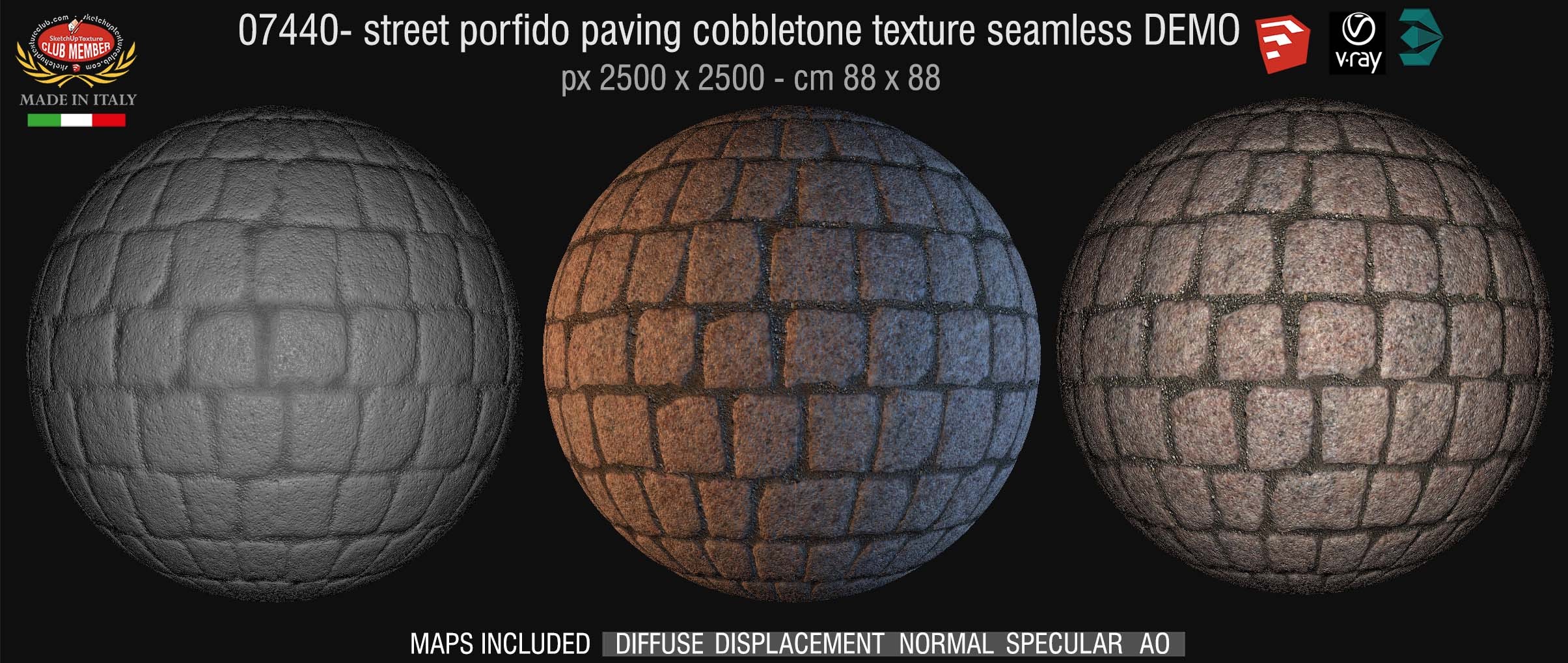 07440 HR Street porfido paving cobblestone texture + maps DEMO