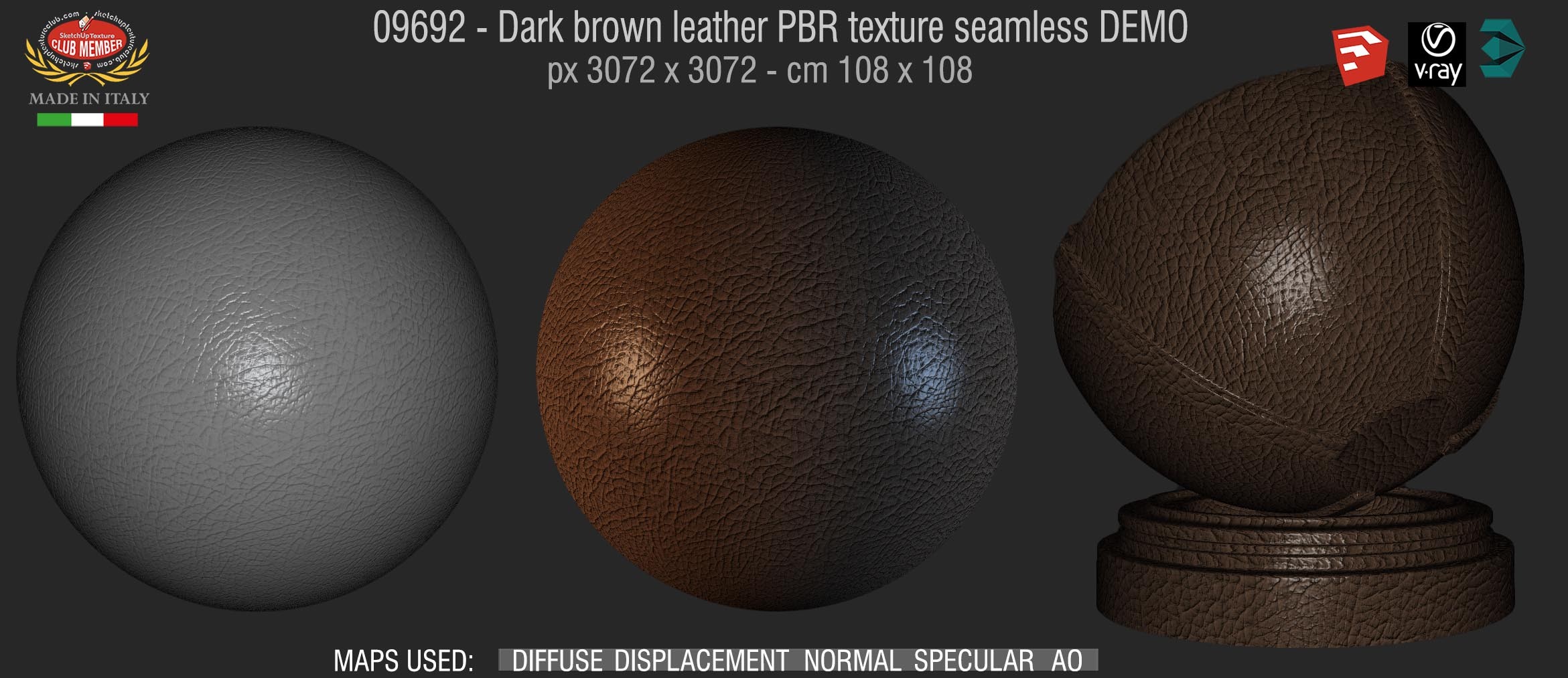 09692 Dark brown leather PBR texture seamless DEMO