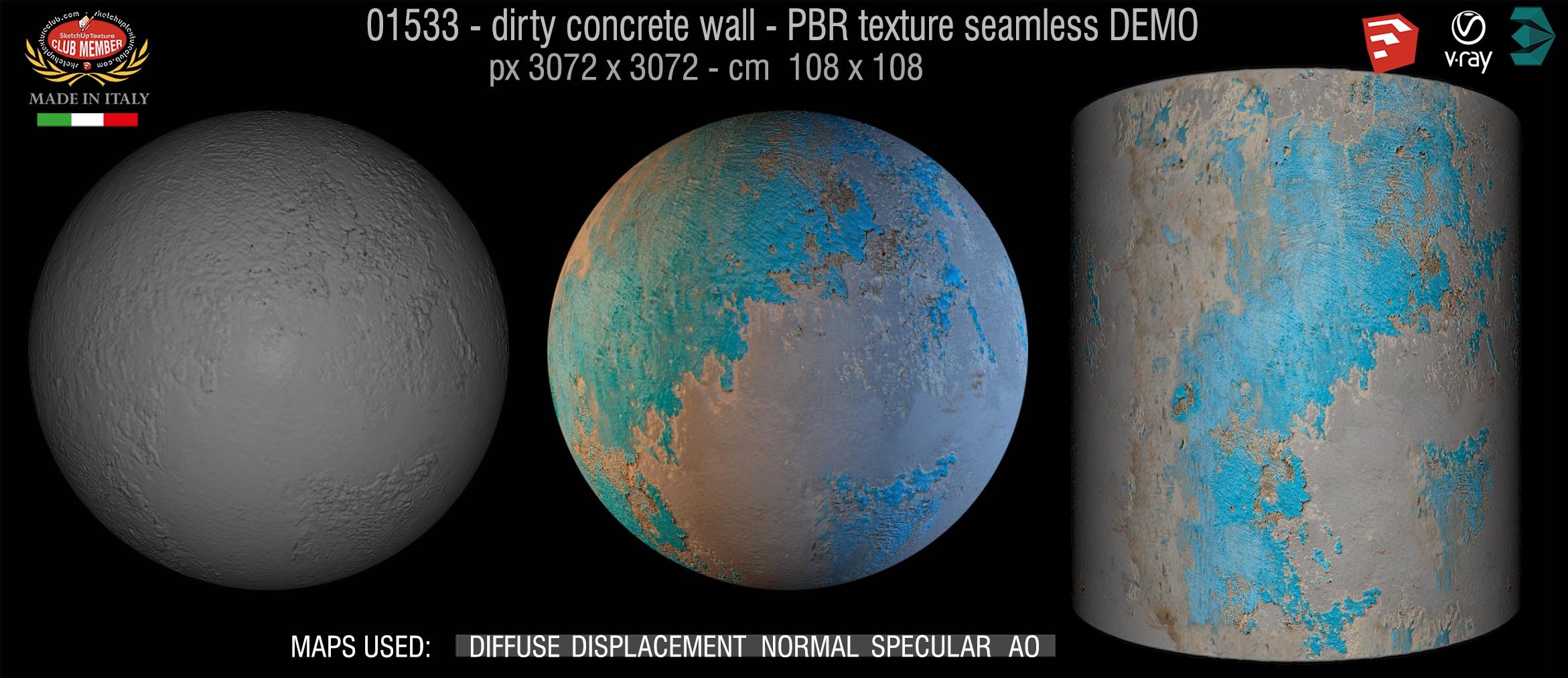 01533 Concrete bare dirty wall PBR texture seamless DEMO