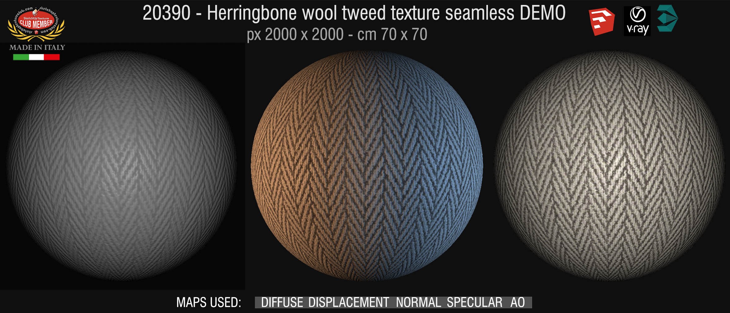 20390 Herringbone wool tweed texture seamless + maps DEMO