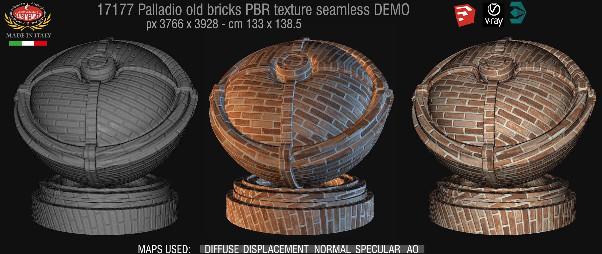17177 Palladio old bricks PBR texture seamless DEMO