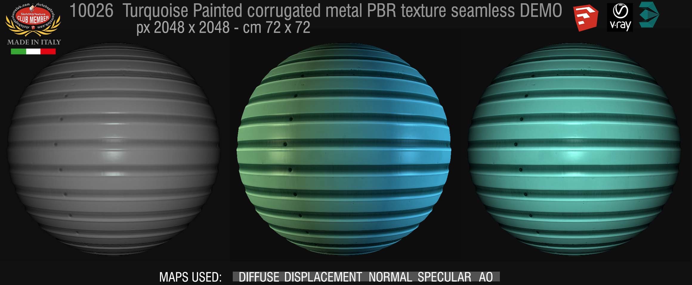 10026 Turquoise painted corrugated metal PBR texture seamless DEMO