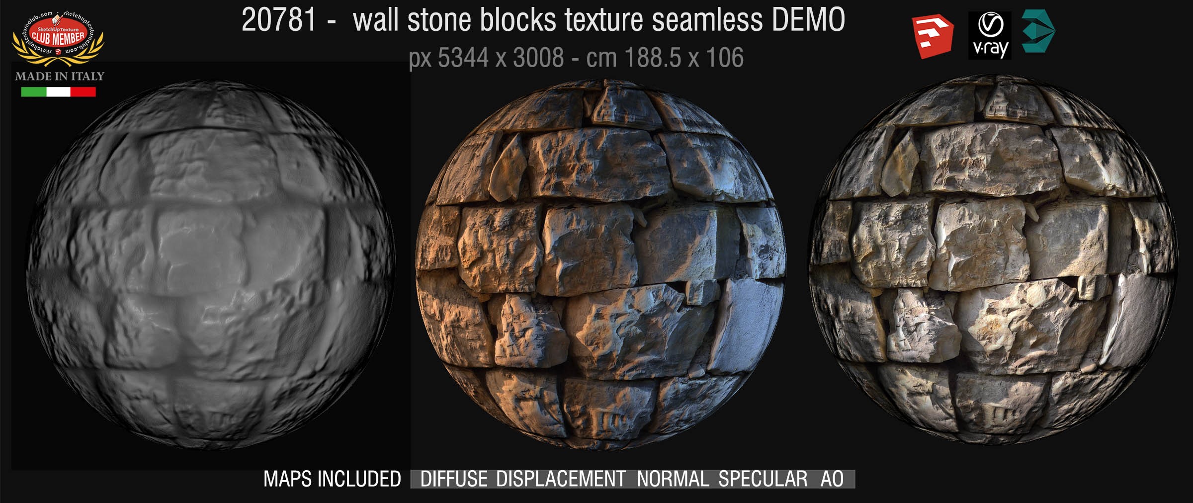20781 HR Wall stone blocks texture seamless & maps DEMO