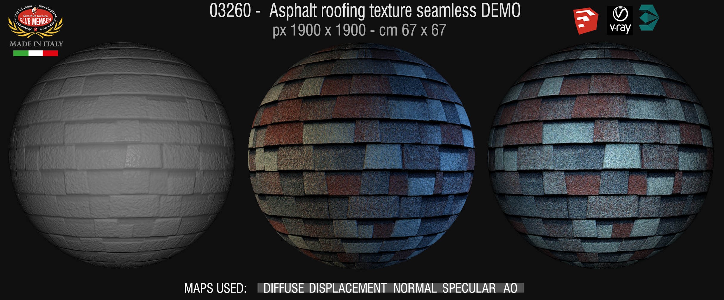 03260 Asphalt roofing texture seamless + maps DEMO
