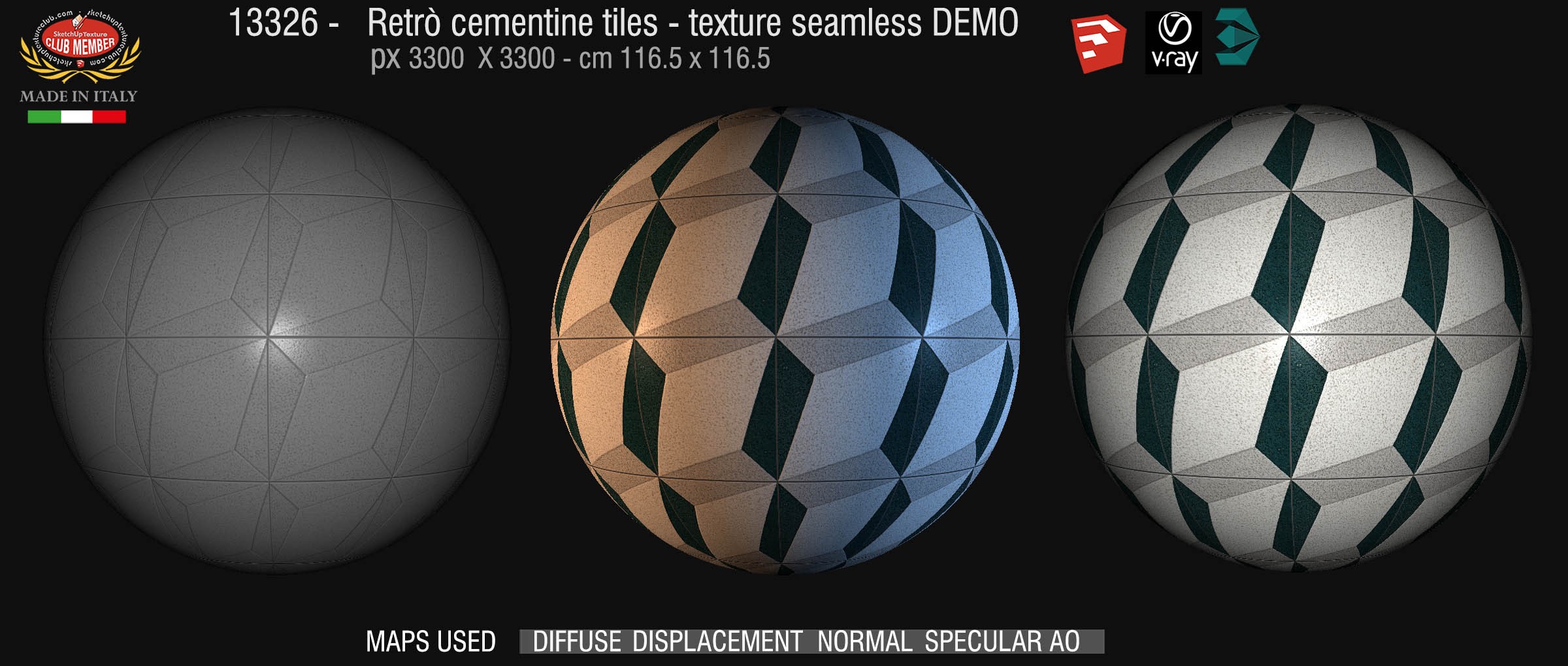 13326 Cement concrete tile texture seamless + maps DEMO