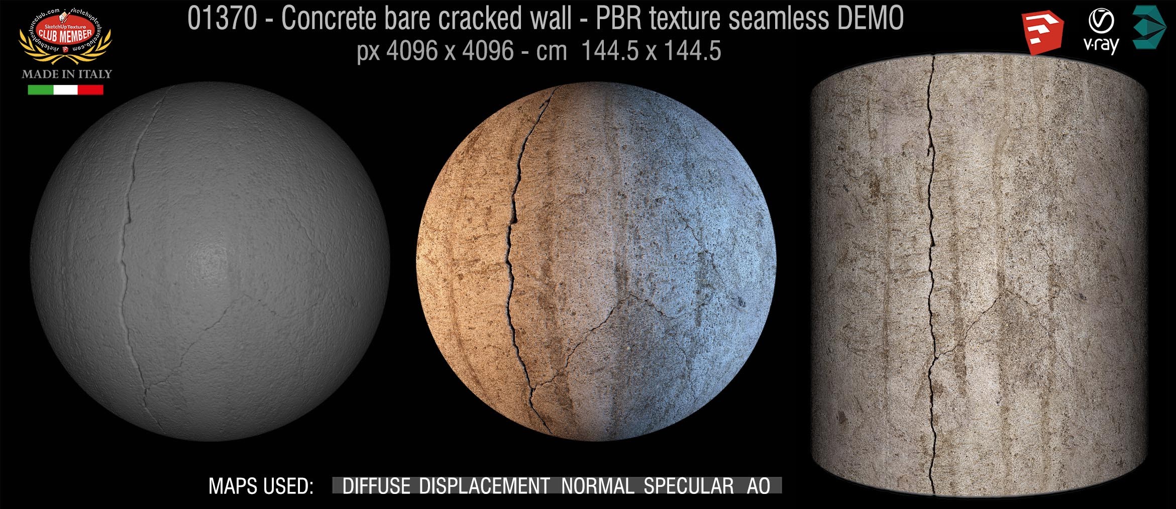 01370 Concrete bare cracked wall PBR texture seamless DEMO