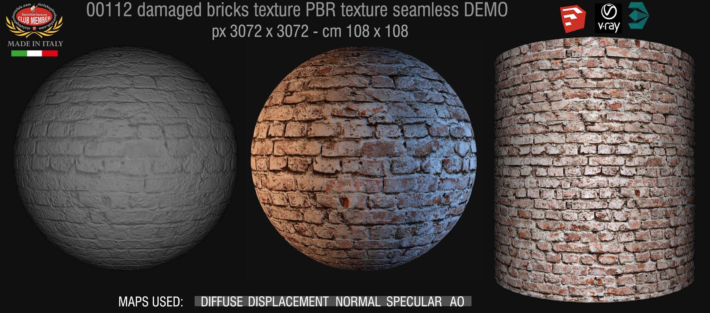 00112 Damaged bricks PBR texture seamless DEMO