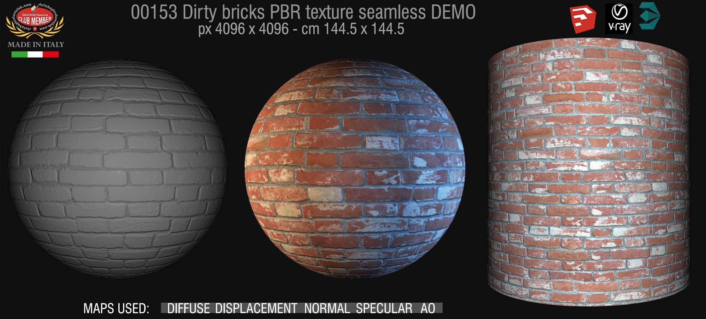 00153 Dirty bricks PBR texture seamless DEMO