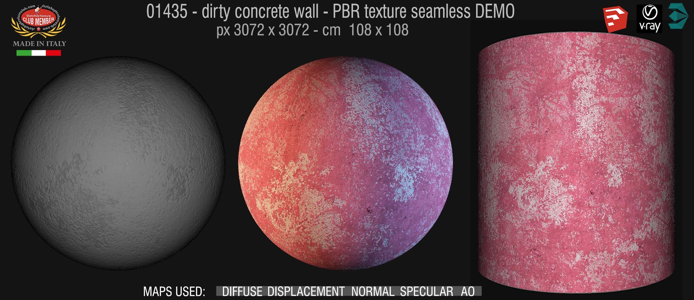 01435 Concrete bare dirty wall PBR texture seamless DEMO