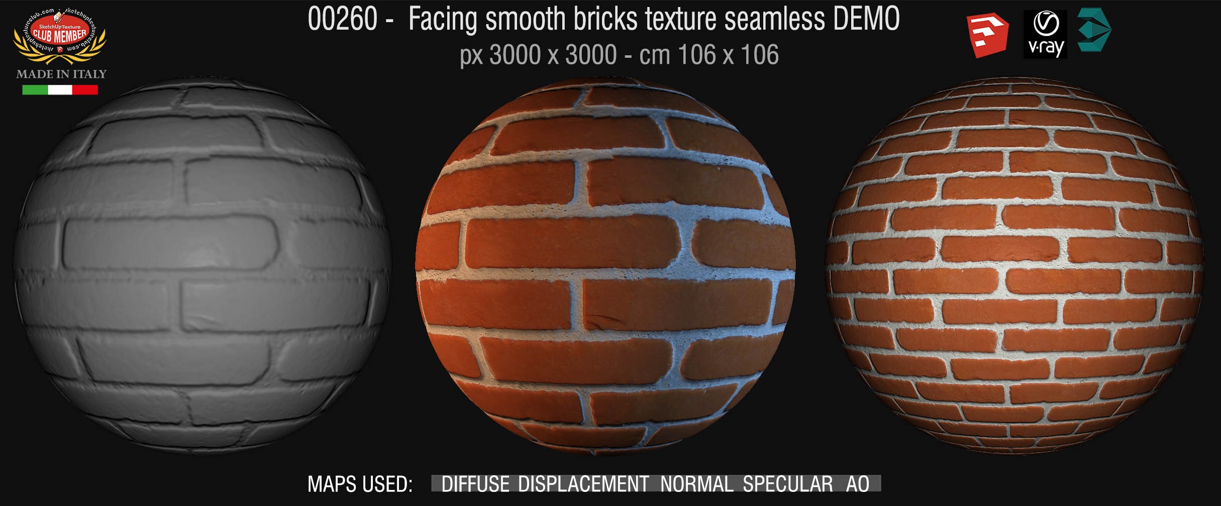 00260 Facing smooth bricks texture seamless + maps DEMO