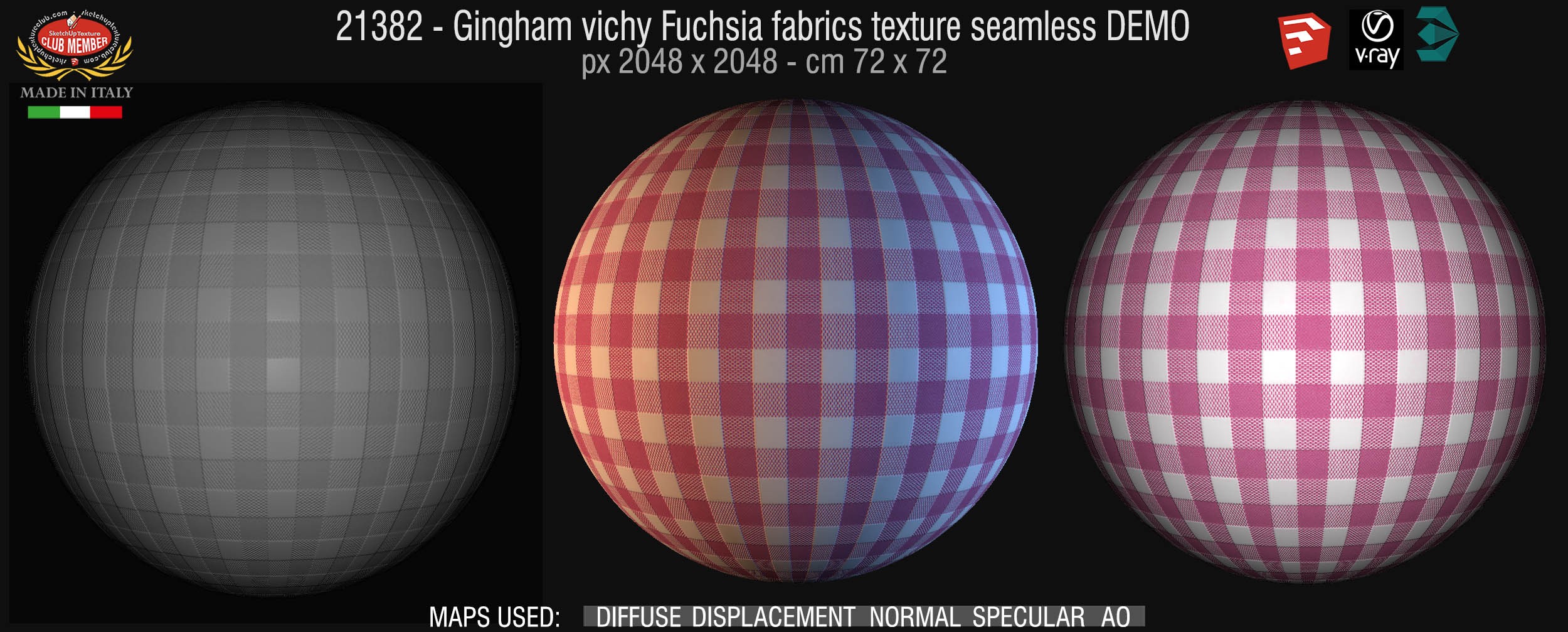21381 Gingham vichy fuchsia fabrics texture + maps DEMO