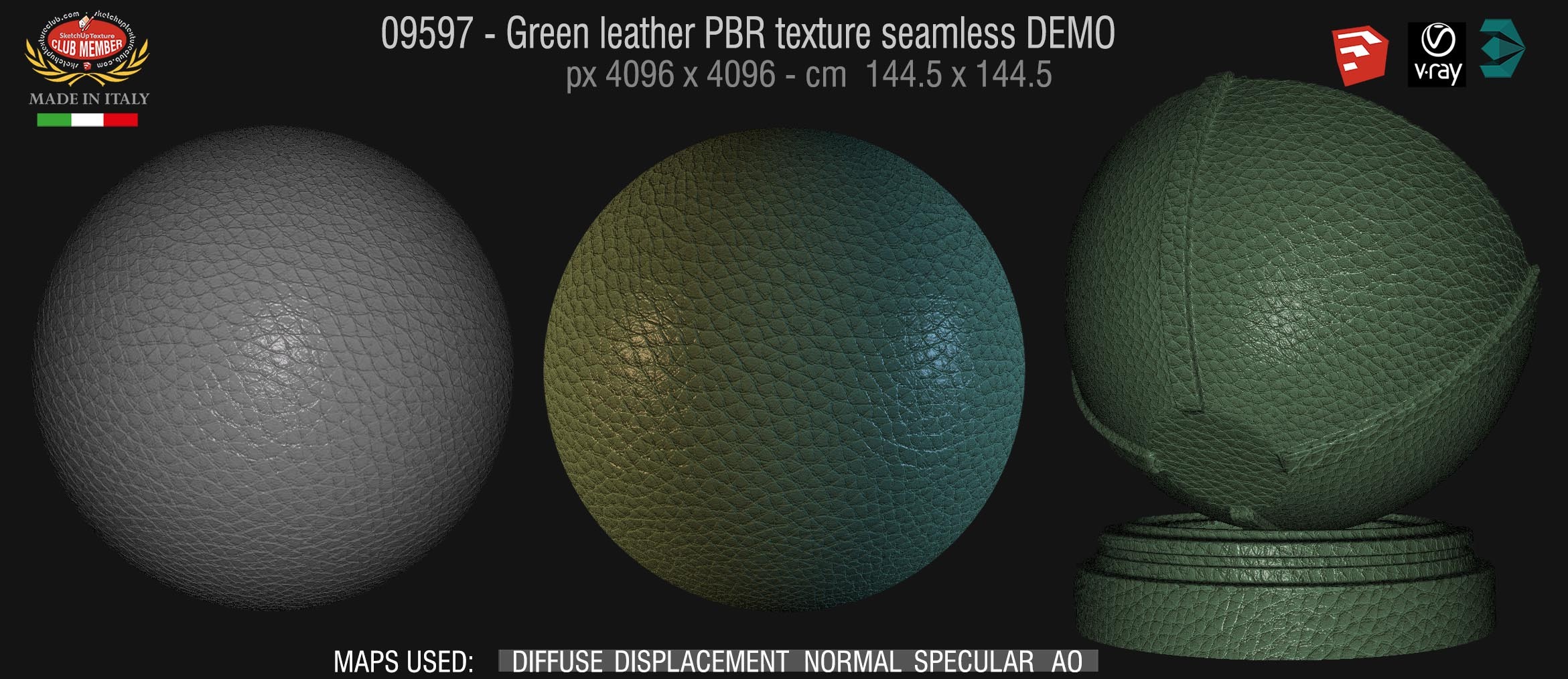 09597 Green leather PBR texture seamless DEMO