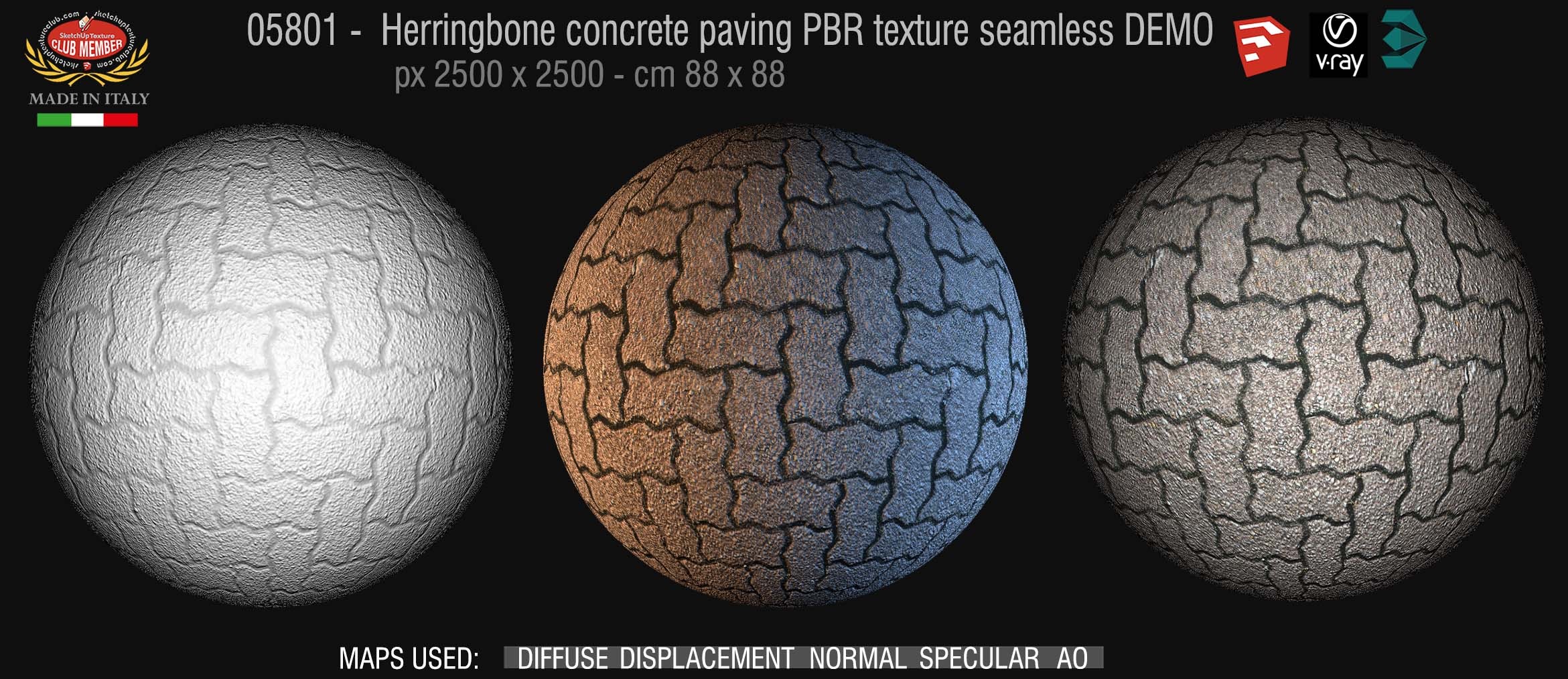 05801 Herringbone concrete paving PBR texture seamless DEMO