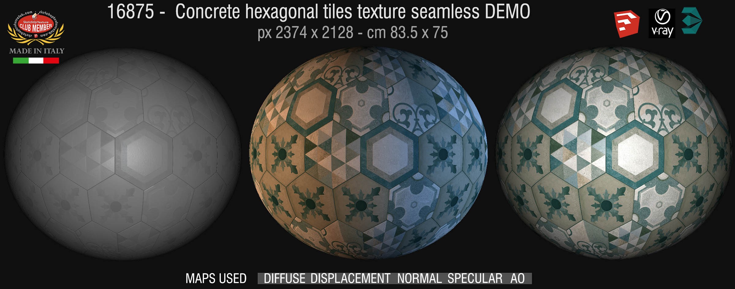 16875 concrete Hexagonal tile texture seamless + maps DEMO