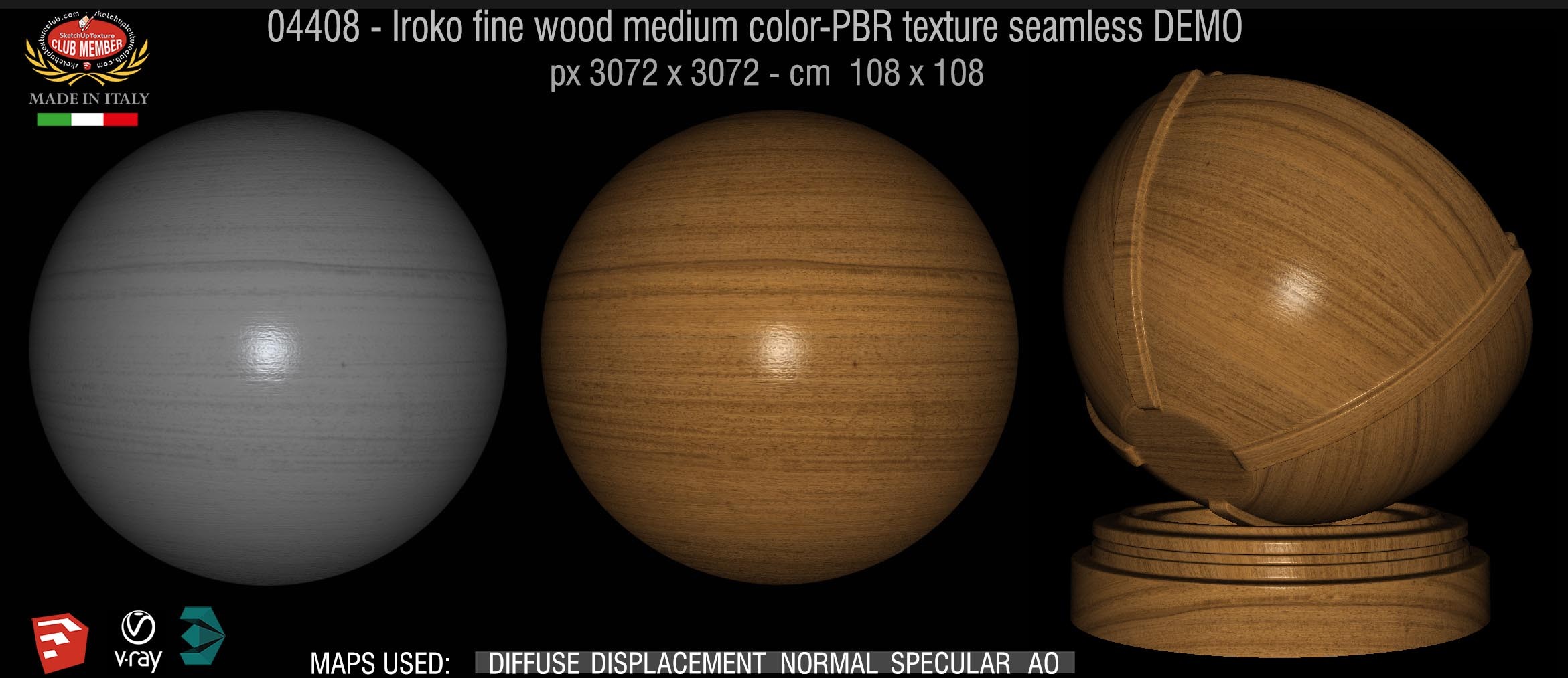 04408 Iroko fine wood medium color-PBR texture seamless DEMO