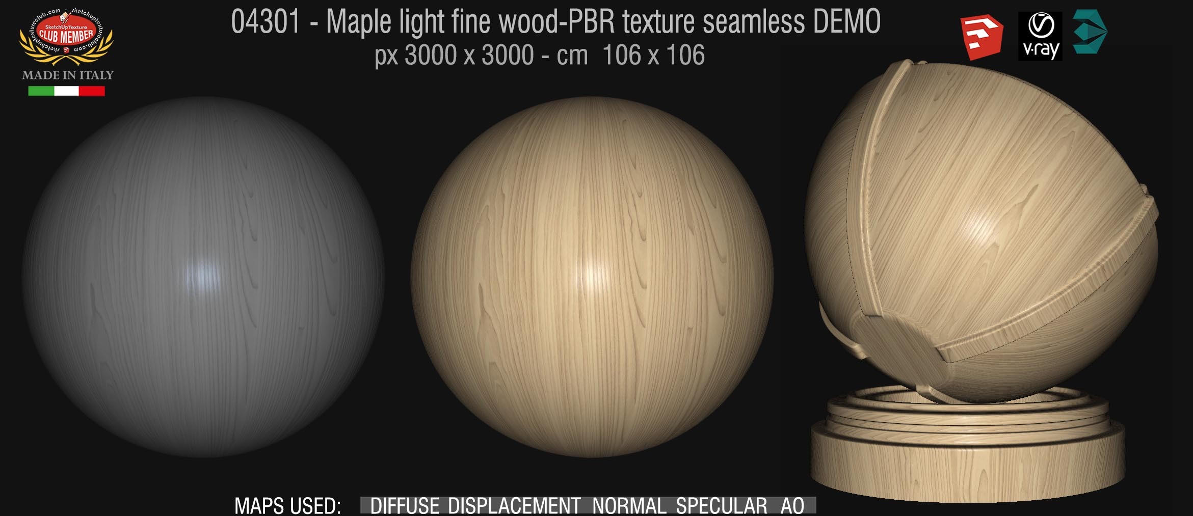 04301 Maple light fine wood PBR texture seamless DEMO