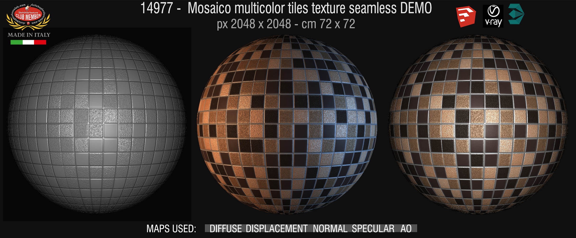14977 Mosaico multicolor tiles texture seamless + maps DEMO
