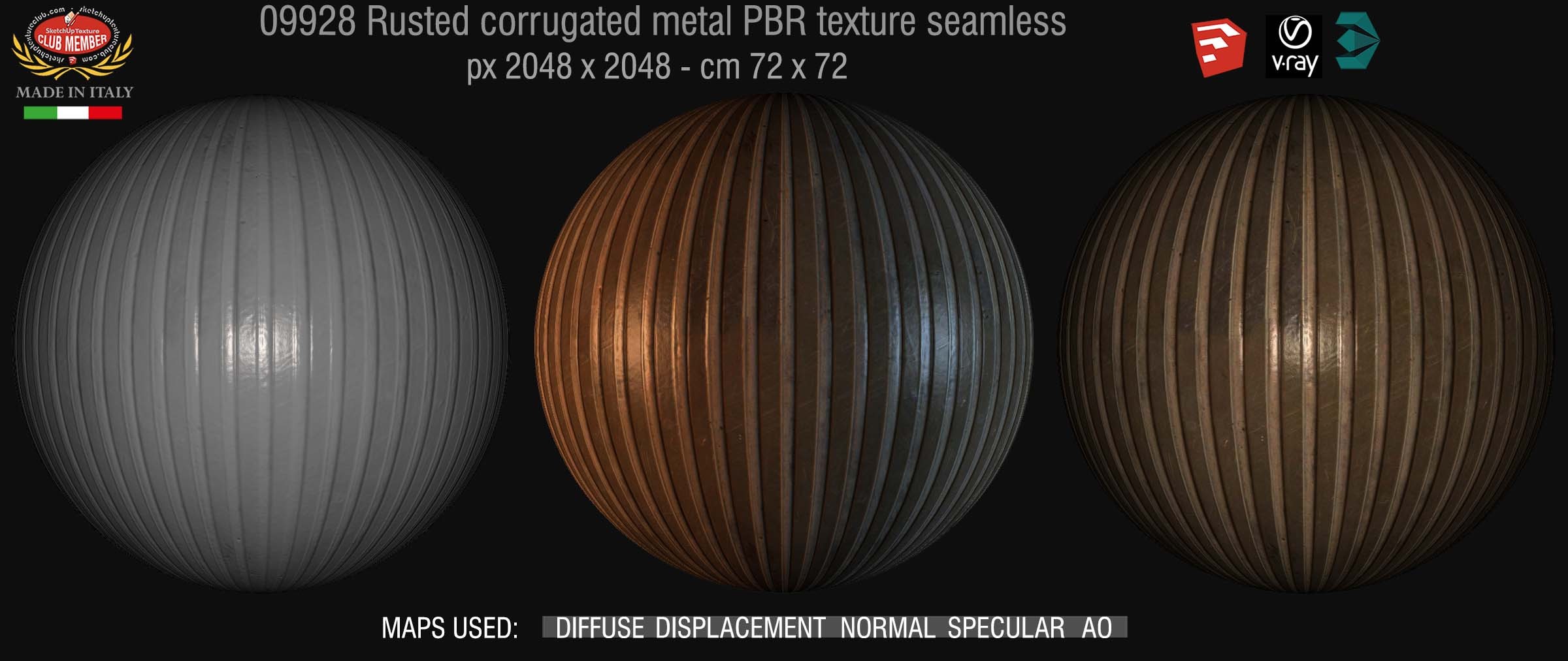 09928 Rusted corrugated metal PBR texture seamless DEMO