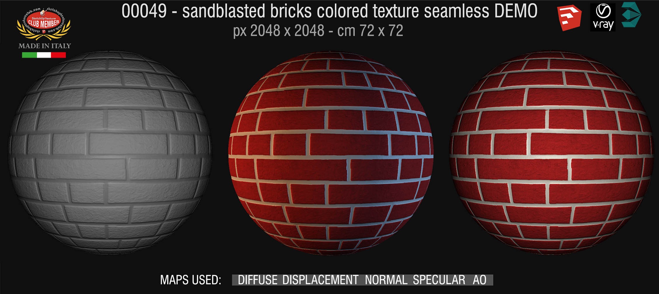 00049 Sandblasted bricks colored texture seamless + maps DEMO