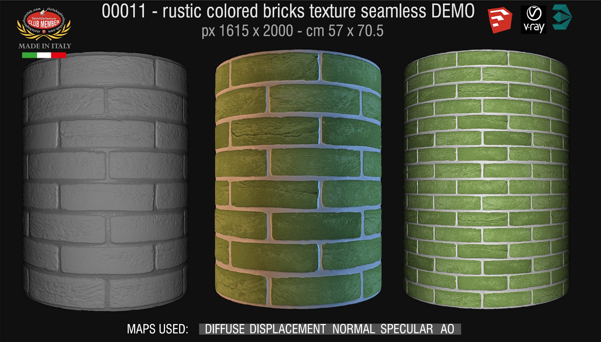00011 colored rustic bricks texture seamless + maps DEMO