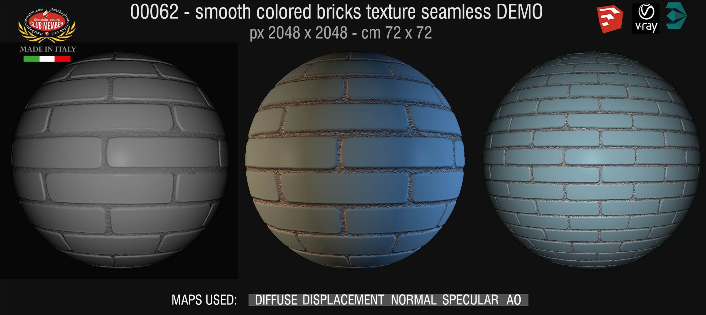00062 smooth colored bricks texture seamless + maps DEMO