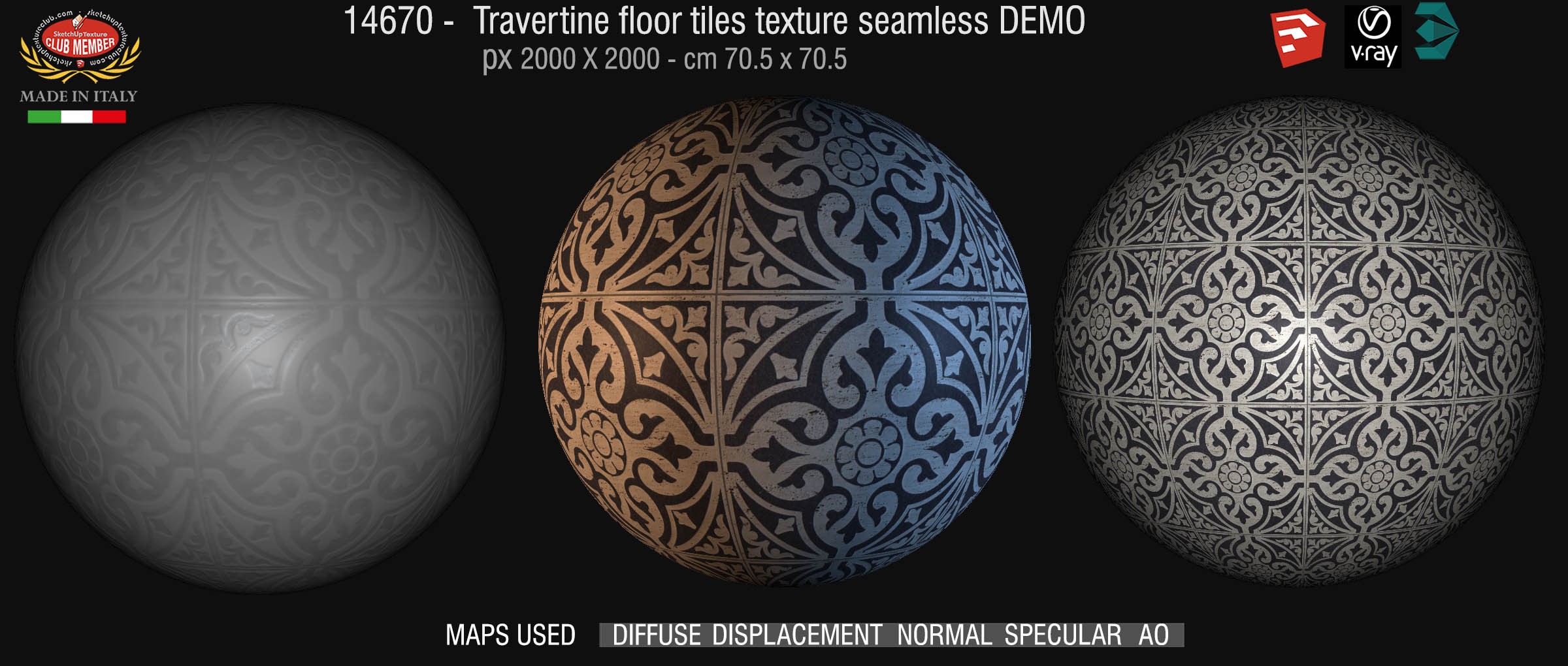 14670 Travertine floor tile texture seamless + maps DEMO