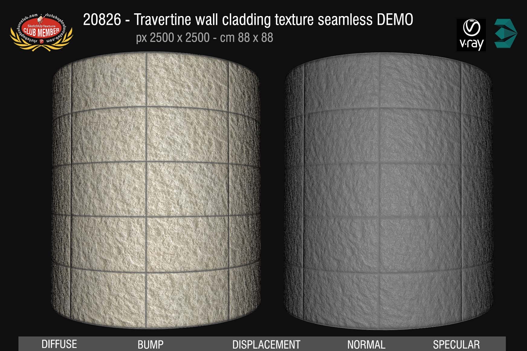 20826 Travertine wall cladding texture seamless and Maps DEMO