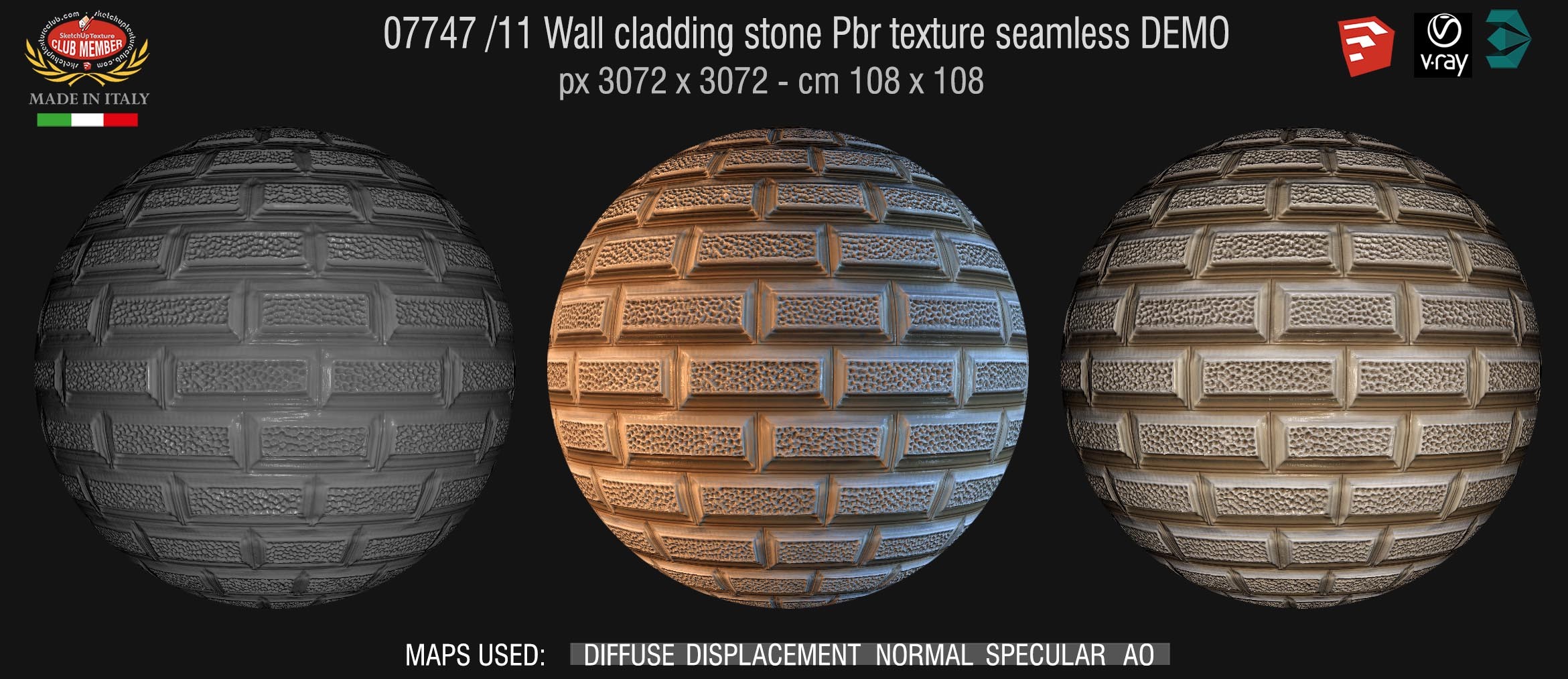07747/11 Wall cladding stone pbr texture seamless demo