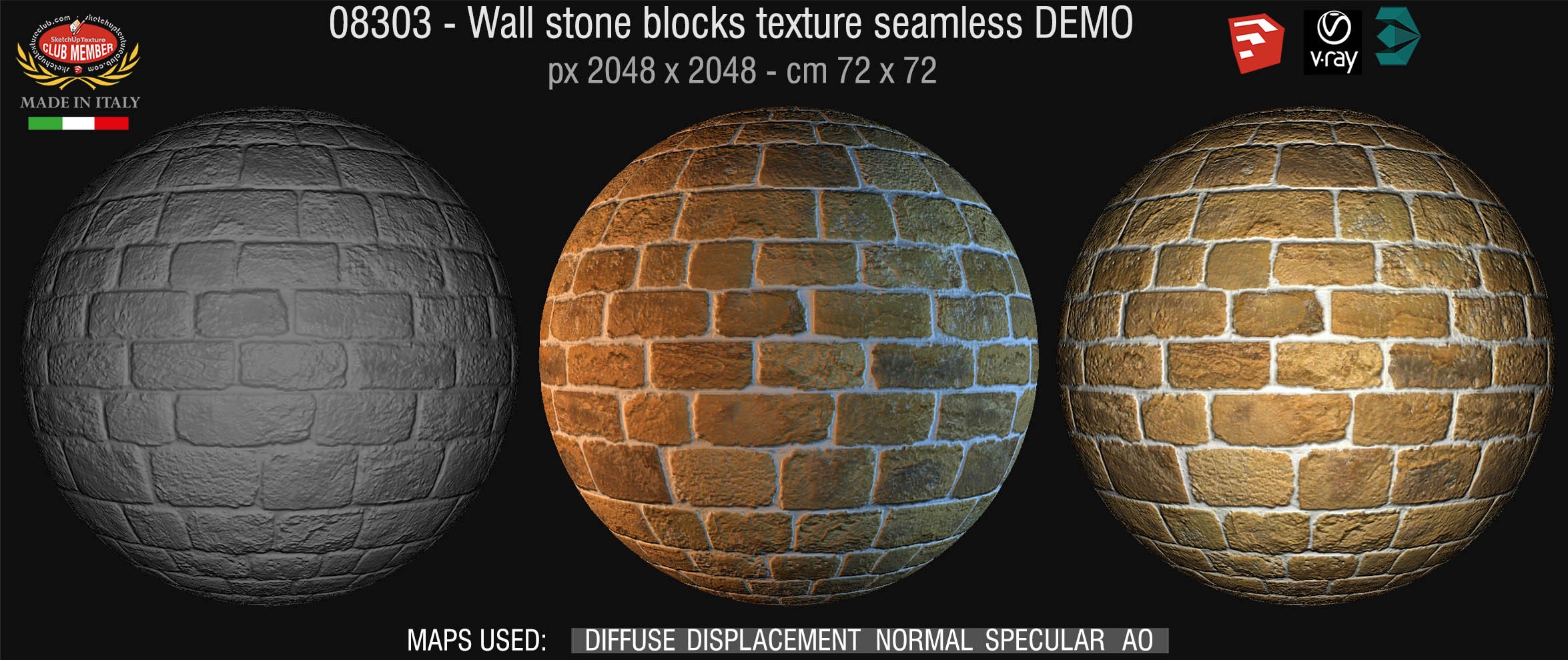 08303 HR Wall stone with regular blocks texture + maps DEMO