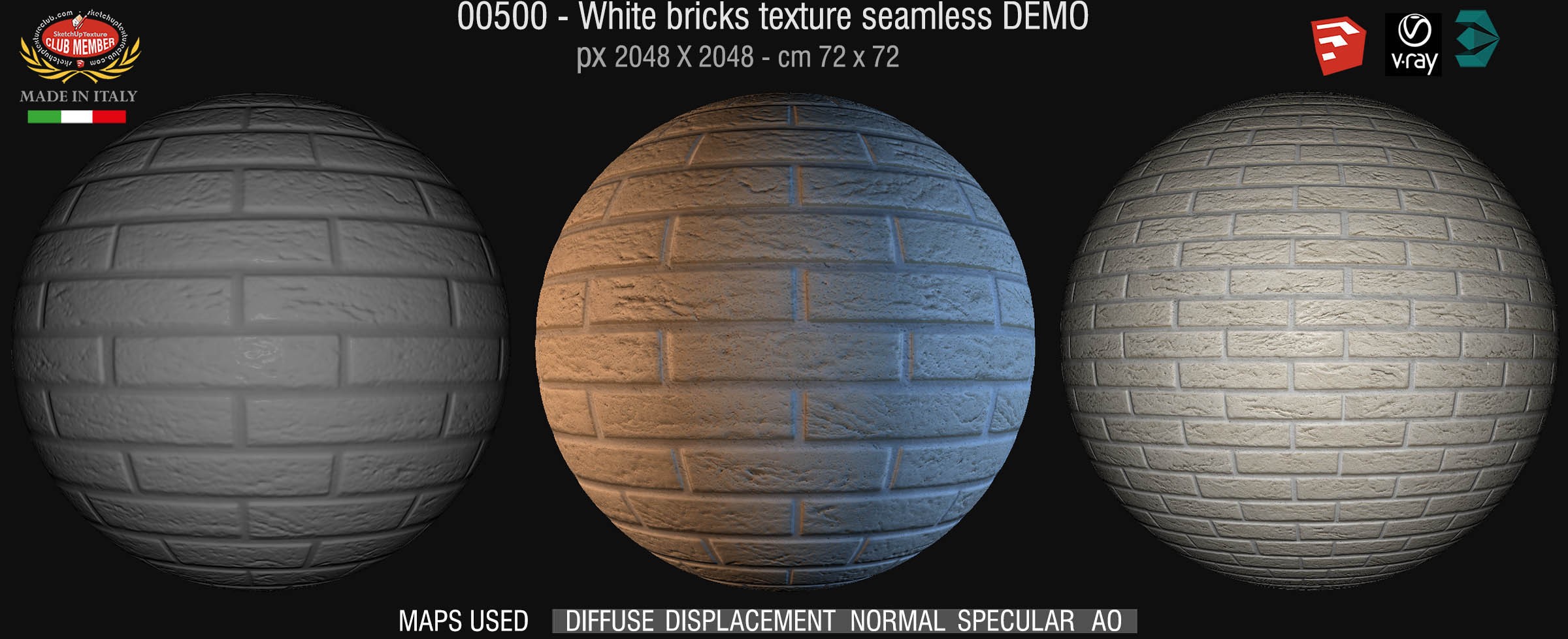 00500 White bricks texture seamless + maps DEMO