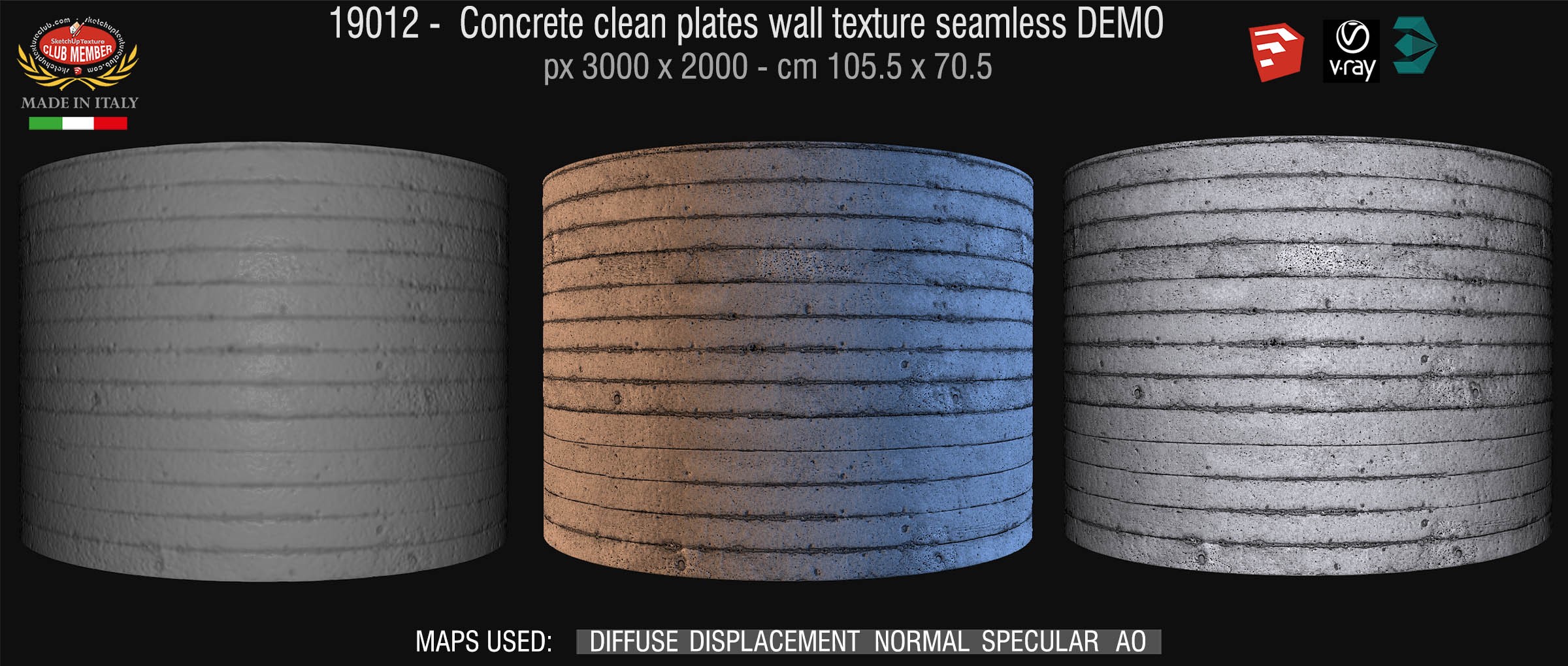 19012 Concrete clean plates wall texture seamless + maps DEMO