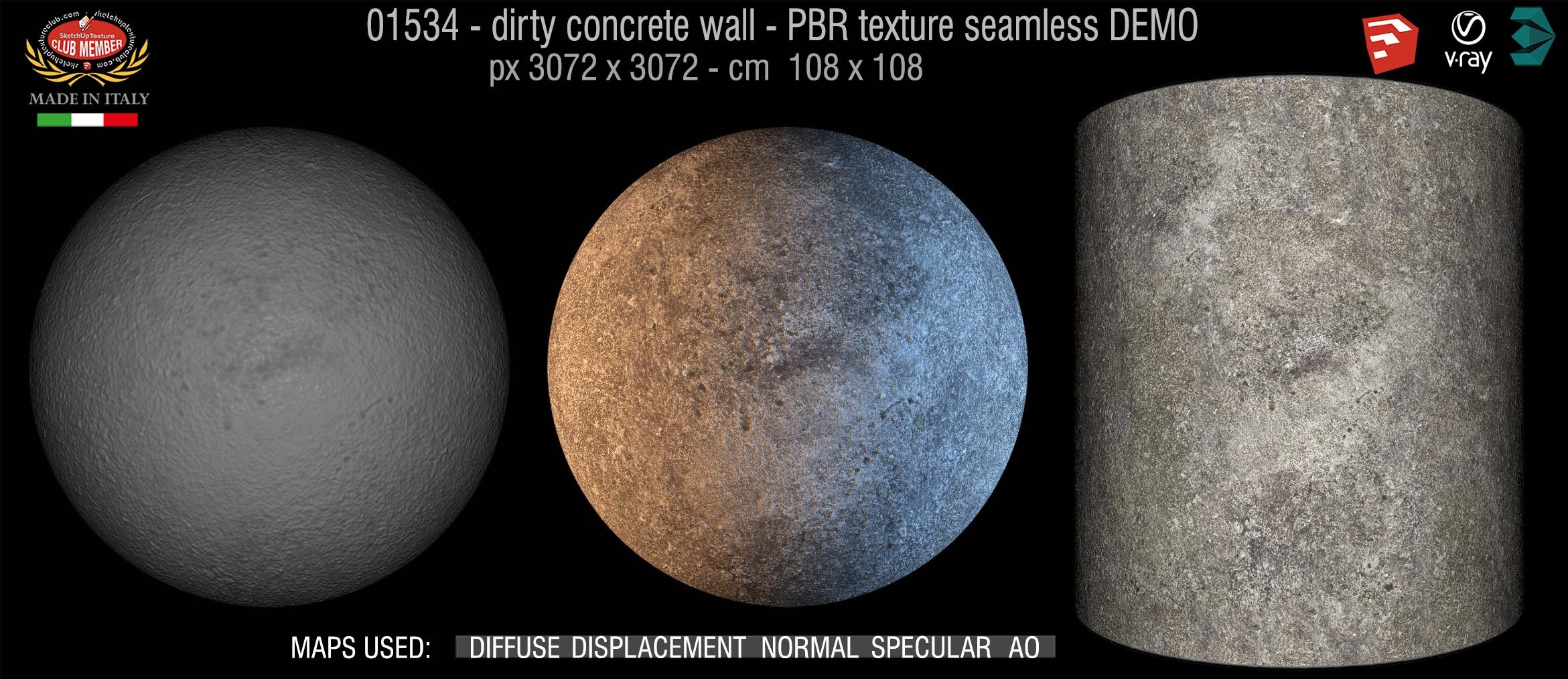01534 Concrete bare dirty wall PBR texture seamless DEMO