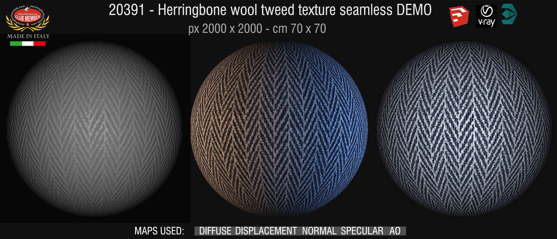 20391 Herringbone wool tweed texture seamless + maps DEMO