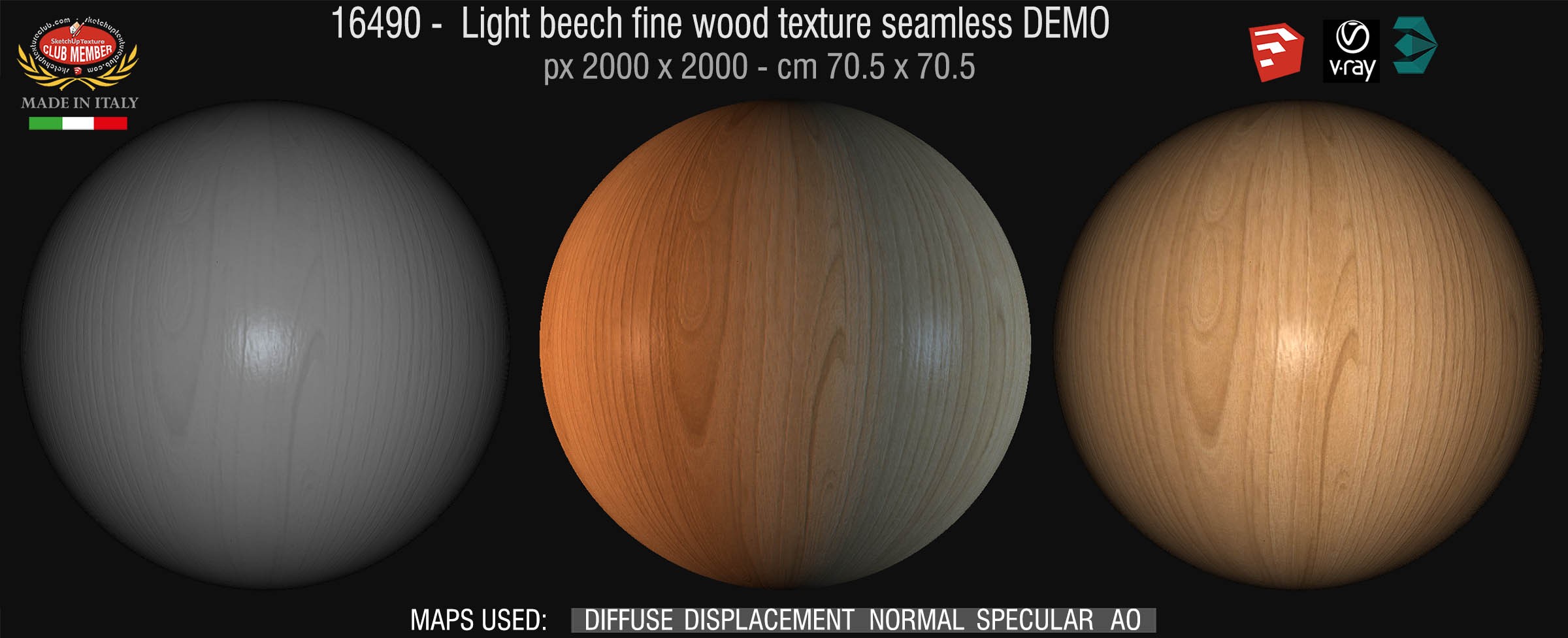 16490 Light beech wood end seamless texture + maps DEMO