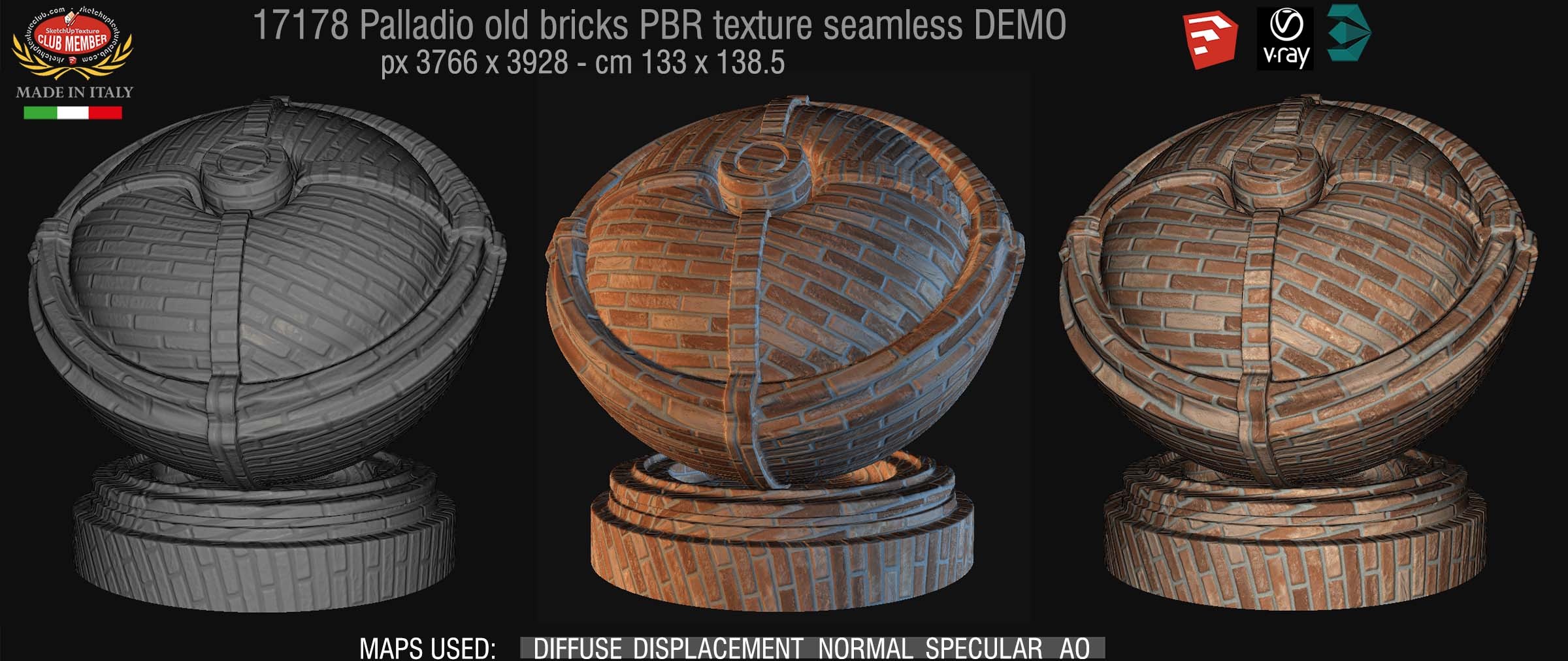 17178 Palladio old bricks PBR texture seamless DEMO