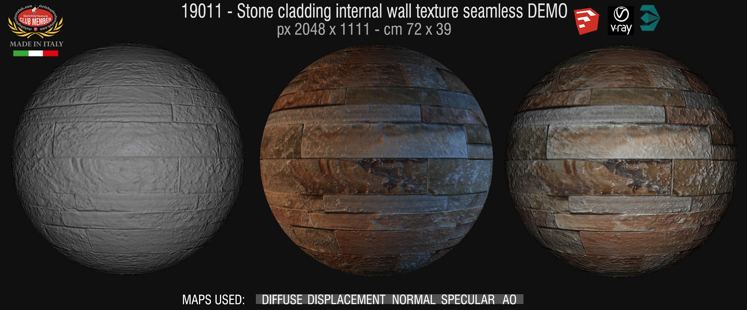 19011 Stone cladding internal wall texture + maps DEMO